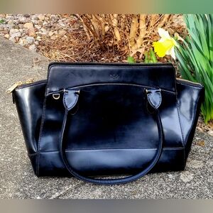 Classic Ralph Lauren Black Leather Tote Bag - Elegant Everyday Handbag